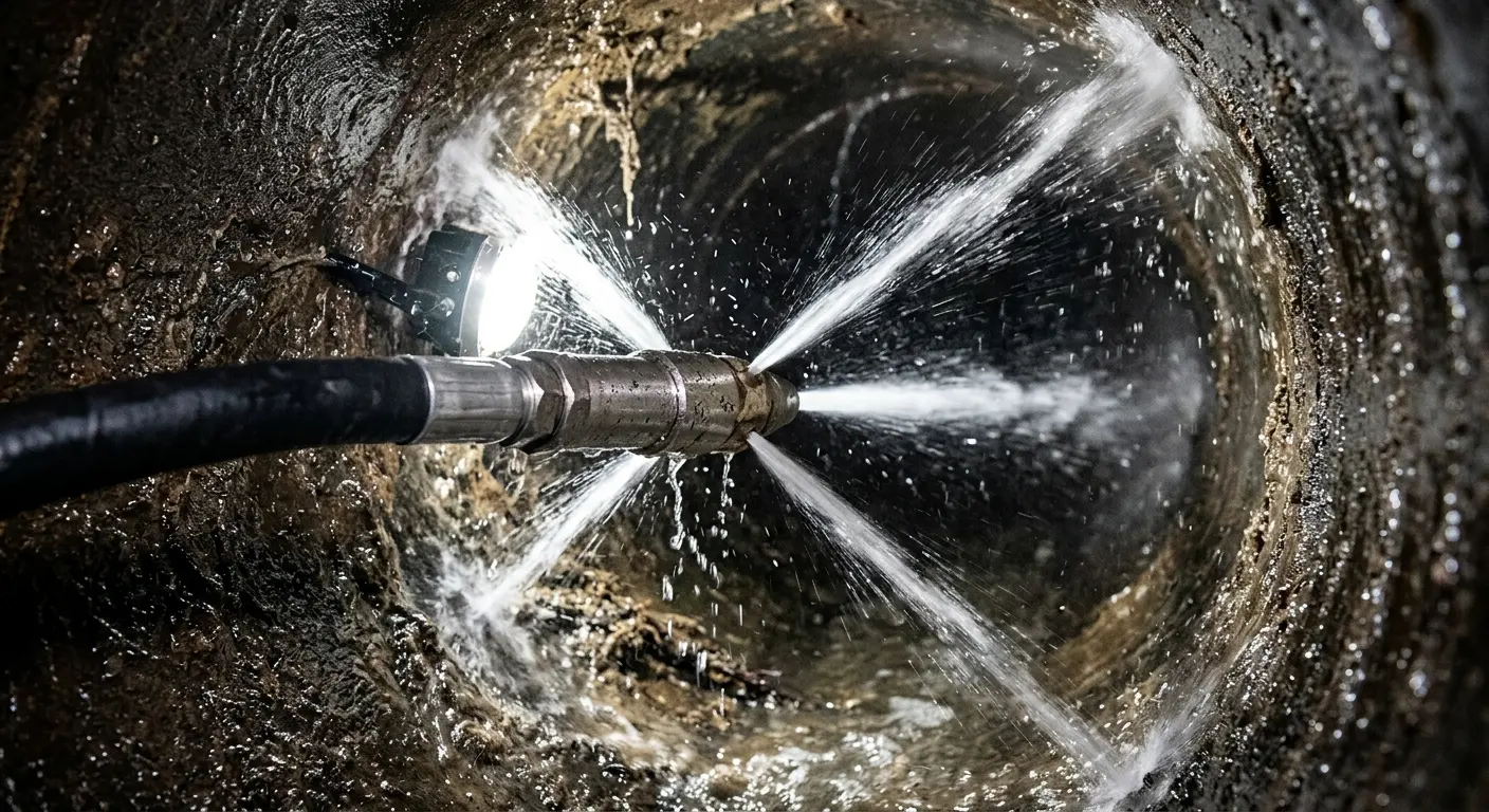 High-pressure hydro jetting nozzle cleaning sewer pipe for Storm Drain Cleaning in South Sioux City